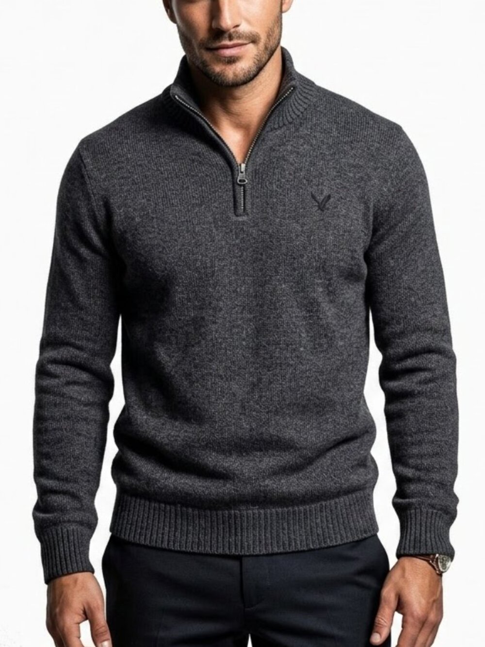 American Eagle Dark Academia Charcoal Grey Cotton Knit Quarter Zip Sweater S